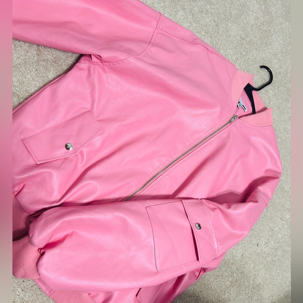 Pink varsity leather jacket